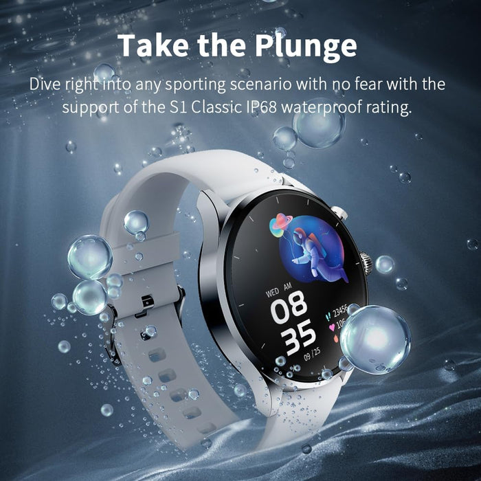 ساعة بلاك شارك S1 الكلاسيكية الذكية مع شاشة عرض 1.43، عمر بطارية 12 يومًا، مراقبة صحة الألعاب، أوضاع الرياضة واللياقة البدنية ومقاومة للماء - فضي