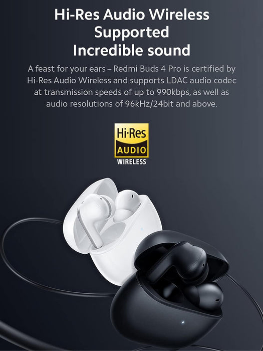 Xiaomi Redmi Buds 4 Pro Wireless Earbuds With Hi-Fi Sound,Active Noise Cancellation (ANC) Up to 43dB, Long Battery Life 36 Hrs, IPX5 Water Resistance, Bluetooth 5.3, Touch Controls Clear Audio - Black