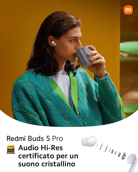 Redmi Buds 5 Pro Wireless Earbuds with Active Noise Cancellation, Dust & Water Resistance,Up to 38H Playtime, Secure Fit for Workouts & Travel - White