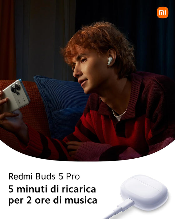 Redmi Buds 5 Pro Wireless Earbuds with Active Noise Cancellation, Dust & Water Resistance,Up to 38H Playtime, Secure Fit for Workouts & Travel - White