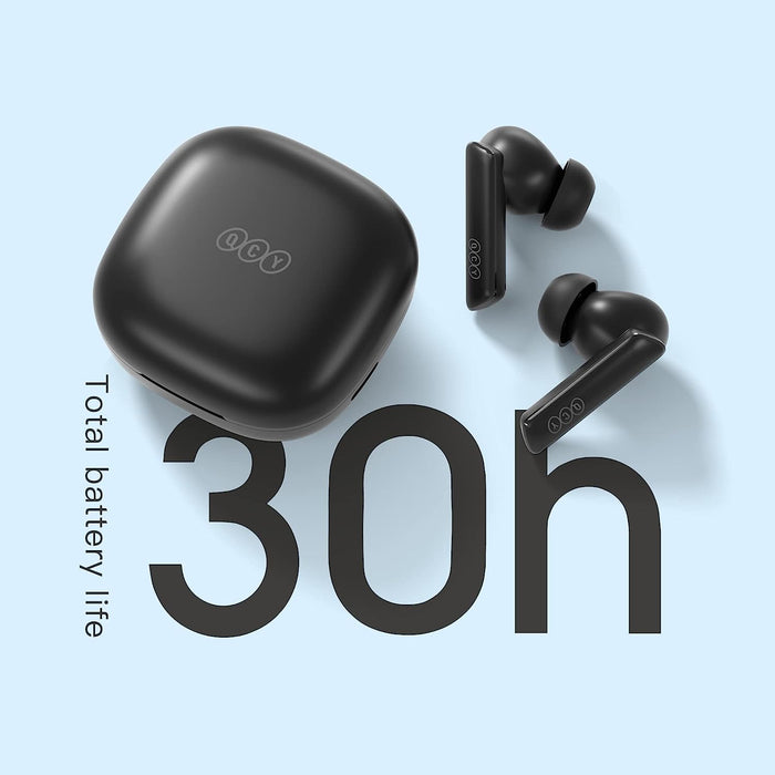 QCY HT05 Multi-Mode Noise Cancelling Wireless Earbuds With Wind Noise Reduction, Bluetooth 5.2,30H Playtime,Water Resistance and Touch Control - Black