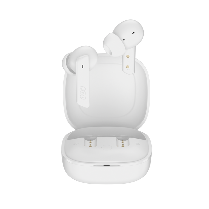 QCY HT05 Multi-Mode Noise Cancelling Wireless Earbuds With Wind Noise Reduction, Bluetooth 5.2,30H Playtime,Water Resistance and Touch Control - White