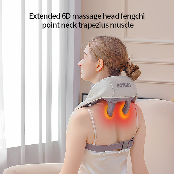 BOMIDI MP2 Neck Shoulder Massager, Wireless Clamp Kneading Massager With Hot Compress, 5D Extension Massage Heads & Multi-Level Massage Intensity - Grey