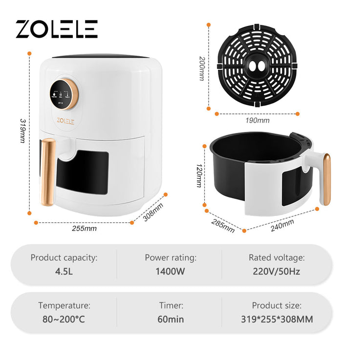 Friteuse électrique à air Zolele ZA004, capacité de 4,5 L, blanche