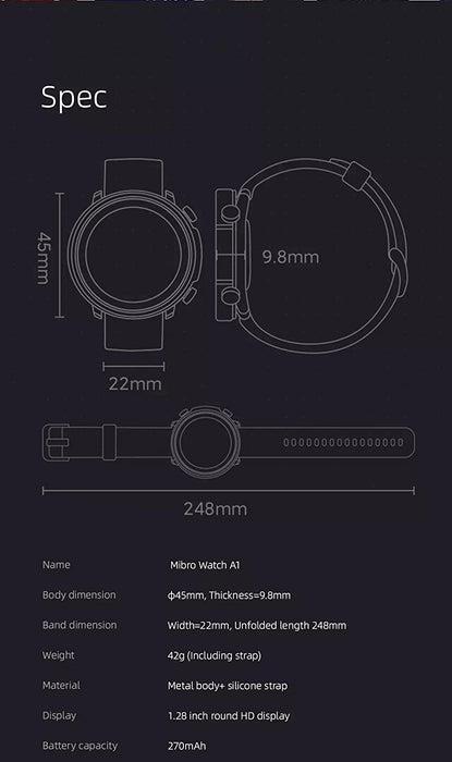 Mibro A1 智能手表 1.28 英寸 - 黑色
