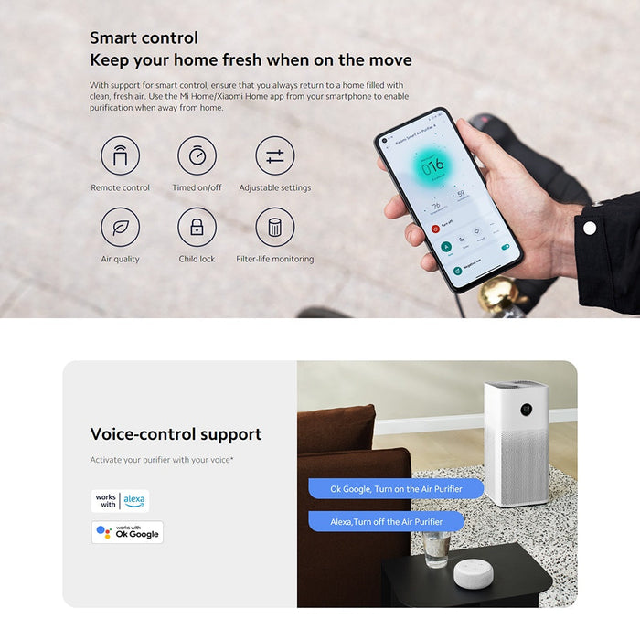 Xiaomi Mi Smart Air Purifier 4 App/Voice Smart ControlÉcran tactile Purification d'une grande pièce avec charbon actif et élimination des odeurs - Blanc