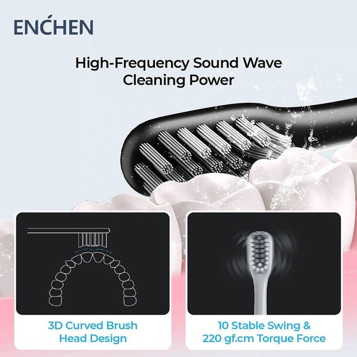 Enchen Aurora T+ Sonic Brosse à dents électrique intelligente avec rappel de synchronisation scientifique Tête de brosse DuPont Onde sonore haute fréquence Nettoyage en profondeur - Noir