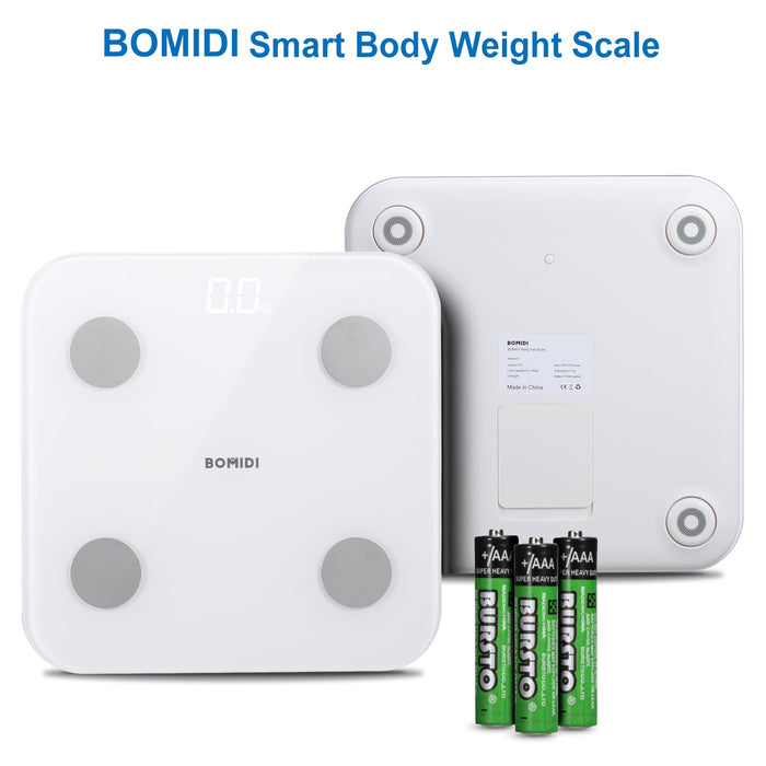 Affichage LED de la balance de poids numérique intelligente Bomidi S1 ​​avec mise à l'échelle du poids corporel Bluetooth Smart App - Blanc