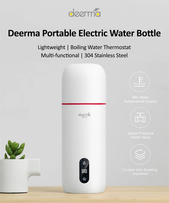 Deerma DR035S Portable Electric Kettle Thermos Bottle 350ml Capacity - White