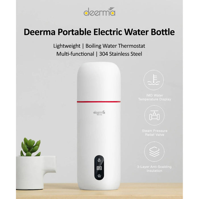 德尔玛 DR035 便携式电热水壶保温瓶-白色