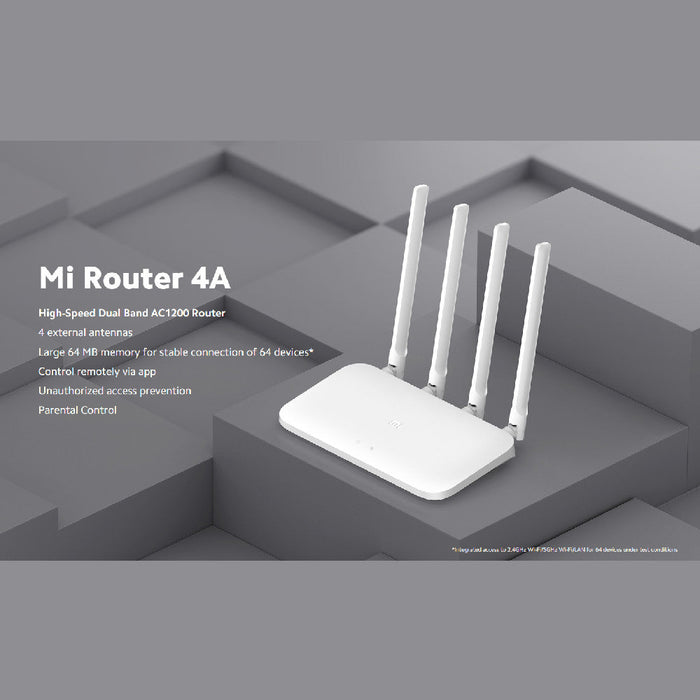 Xiaomi Mi Router 4A Routeur double bande AC1200 haute vitesse avec 4 antennes externes et 64 Mo de mémoire pour une connexion stable de 64 appareils contrôlés à distance - Blanc