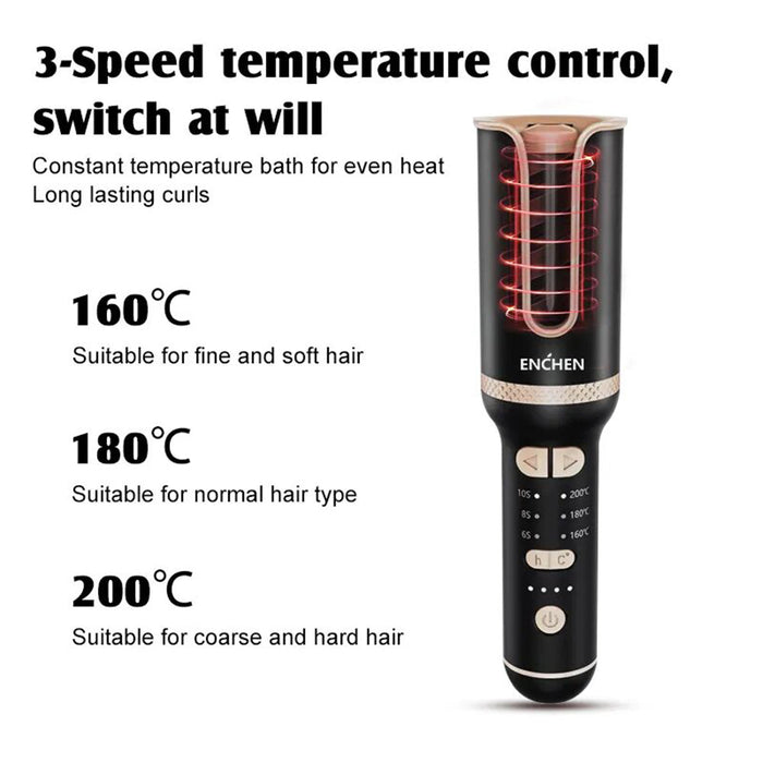 Enchen E4 Portable Cordless Curling Iron Wireless Hair Curler 35W - Black