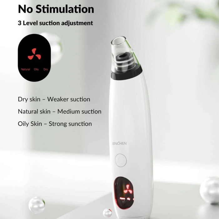 Enchen EB1001 Dispositif de nettoyage en profondeur du visage portable pour éliminer les points noirs avec 3 têtes de buse Aspirateur pour le visage - Blanc