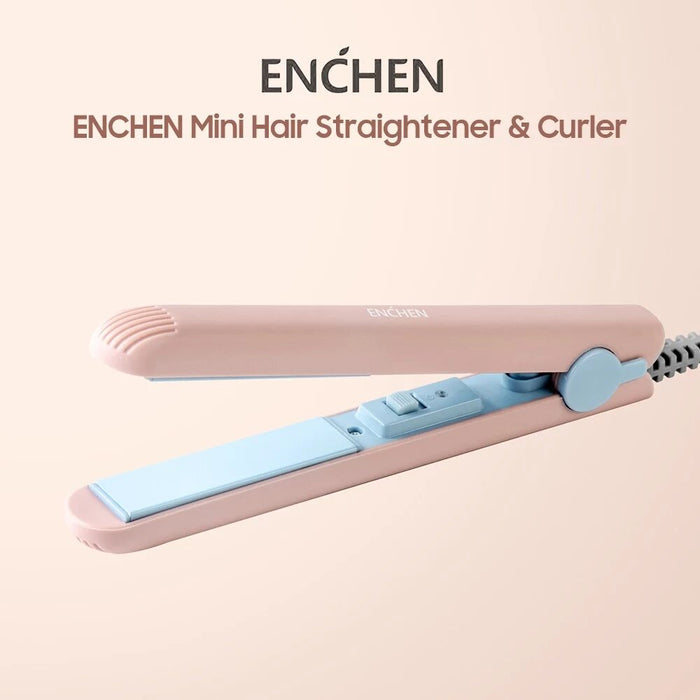 Enchen EH1002 Mini Electric Hair Straightener & Hair Curler - Pink