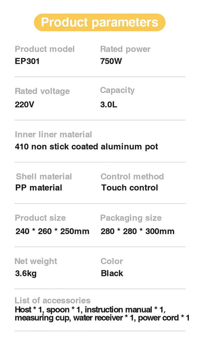 Zolele EP301 Electric Pressure Cooker 3L - Black