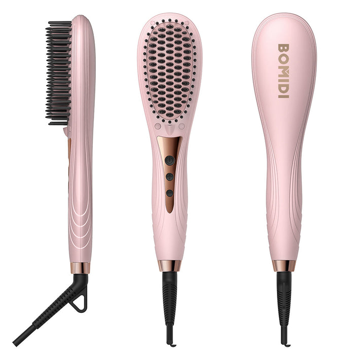 Bomidi HB1 Brosse à lisser électrique Peigne à cheveux multifonctionnel Bigoudi à chaleur rapide Température réglable 40W - Rose