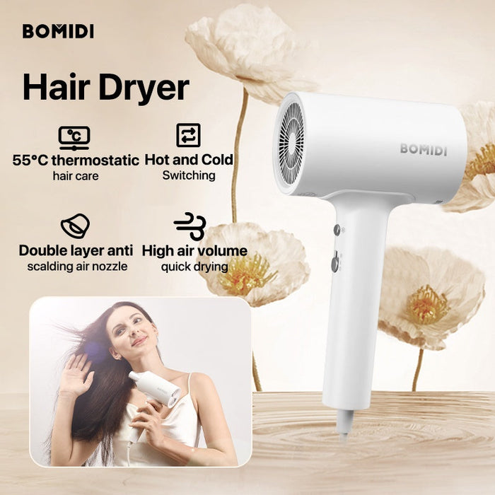 Bomidi HD1 Sèche-cheveux Souffleur de cheveux à ions négatifs Moteur haute puissance 1800W pour un séchage rapide - Blanc