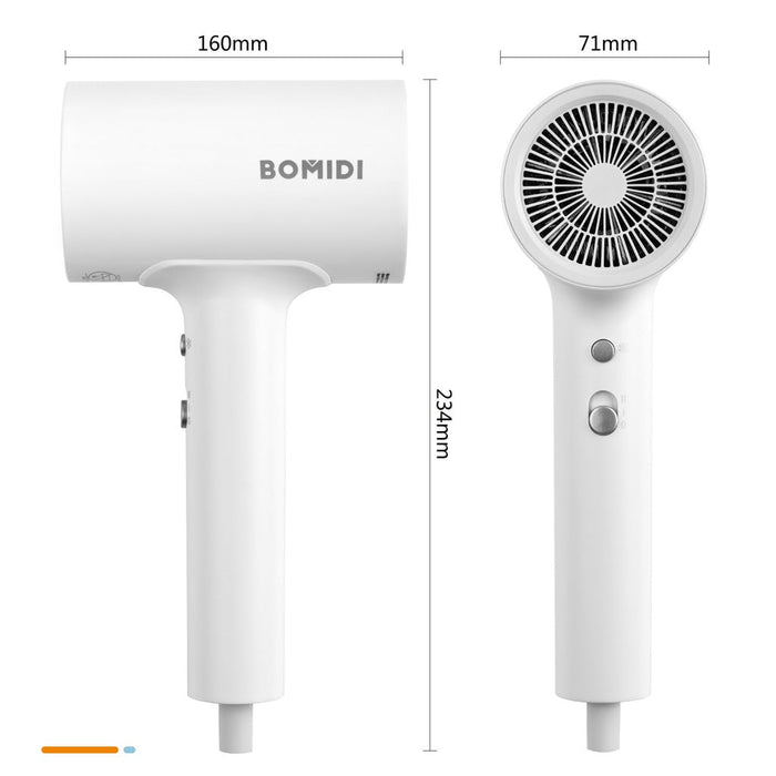 Bomidi HD1 Sèche-cheveux Souffleur de cheveux à ions négatifs Moteur haute puissance 1800W pour un séchage rapide - Blanc