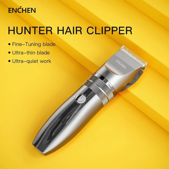 Enchen Hunter Tondeuse à cheveux électrique Design ergonomique Tête de coupe en forme de R Lame ultra fine en acier inoxydable Rasoir sans fil à faible bruit | 8000 tr/min - Gris