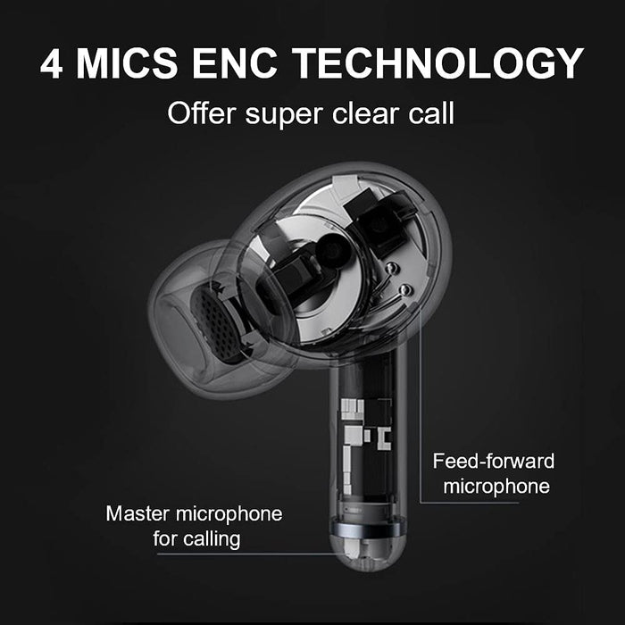 QCY HT03 Écouteurs intra-auriculaires sans fil véritables avec 4 microphones Suppression active du bruit hybride Pilote dynamique 10 mm Son de basses profondes Bluetooth V5.1 - Blanc