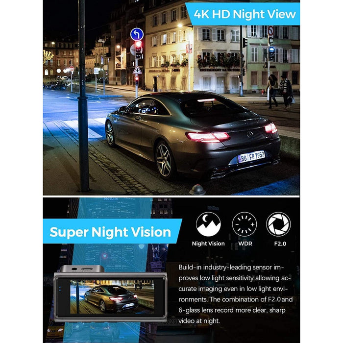 Jiekemi KM500 Smart Dash Cam 4K HD avec capteur de gravité WiFi et GPS intégré Super caméra de vision nocturne - Gris