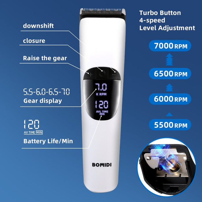Bomidi L1 电动理发器液晶显示屏可充电 - 白色