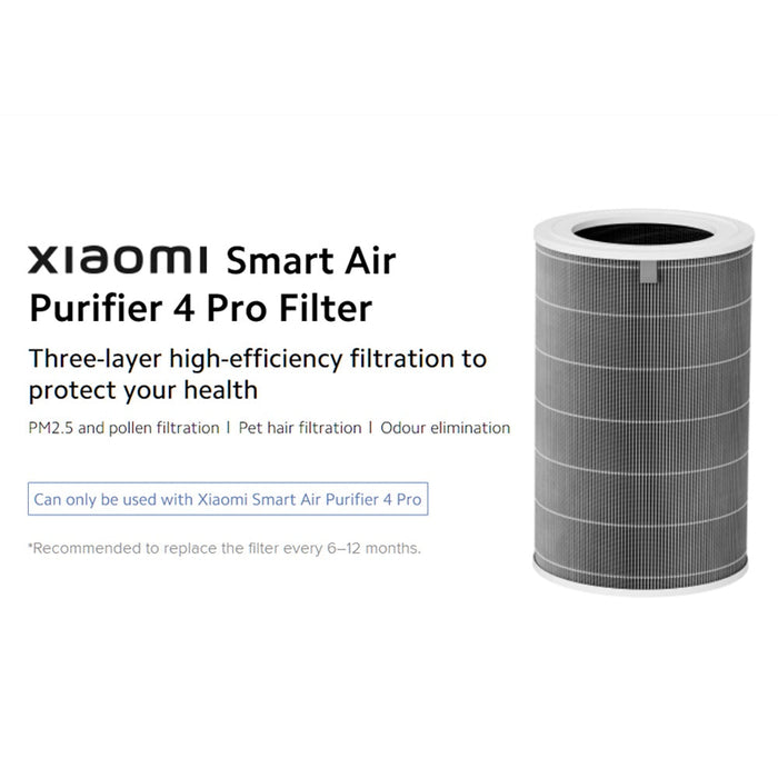 小米智能空气净化器4 Pro过滤PM2.5和花粉过滤|宠物毛发过滤 |活性炭含量 650,000 毫克消除异味 - 黑色