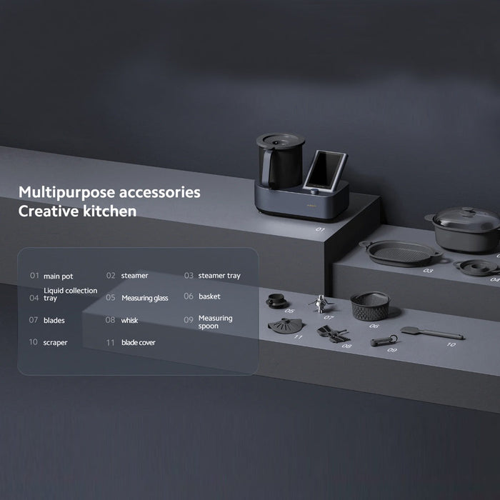 Robot de cuisine intelligent Xiaomi MCC01M Écran tactile HD de 8 pouces avec cuisinière électrique intégrée de plus de 200 recettes 1700W - Noir