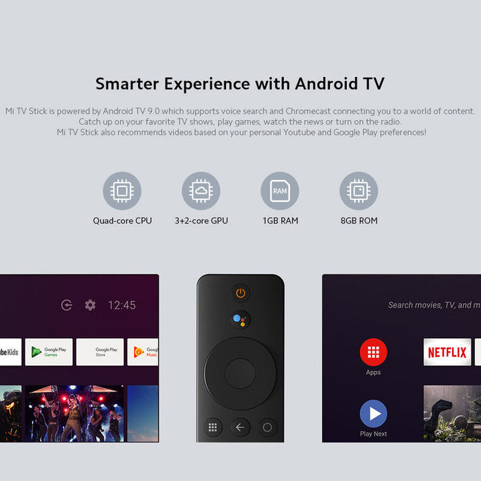 小米电视棒便携式 Android 电视带遥控器内置 Chrome Cast Wi-Fi 和蓝牙 Google Assistant 1080p 全高清屏幕 HDMI 棒 - 黑色