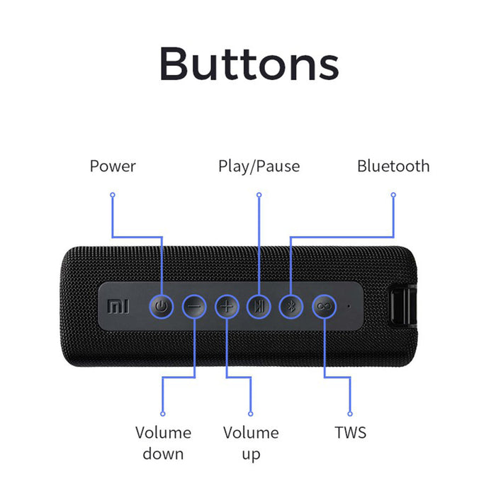 Haut-parleur Bluetooth portable Xiaomi Mi 16W avec microphone intégré Véritable stéréo sans fil double mode sonore Basses profondes Haut-parleur sans fil IPX7 étanche Bluetooth 5.0 - Noir
