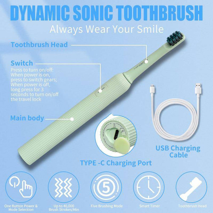 Enchen Mint 5 Sonic Brosse à dents électrique portable avec rappel de synchronisation scientifique Trois modes de nettoyage Brosse à dents à poils souples Longue durée de vie de la batterie - Vert