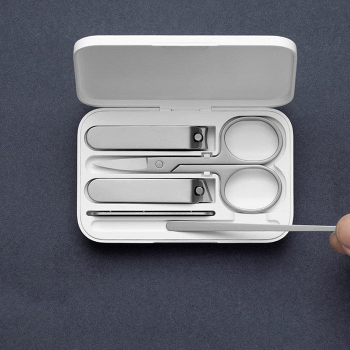 Xiaomi Mijia 5 Set Coupe-ongles Kit d'outils de coupe-ongles en acier inoxydable / Coupe-ongles plat / Coupe-ongles oblique / Lime à ongles / Ciseaux de beauté / Cure-oreilles - Blanc