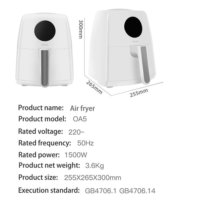 Onemoon OA5 Friteuse à air électrique 3,5 L Friteuse à air de grande capacité Friteuse antiadhésive Cuisinière électrique numérique 1500 W - Blanc