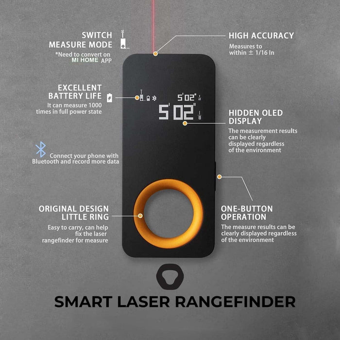 Hoto Smart Laser Measure Ruban à mesurer numérique Écran OLED 2 modes de mesure Télémètre rechargeable - Noir