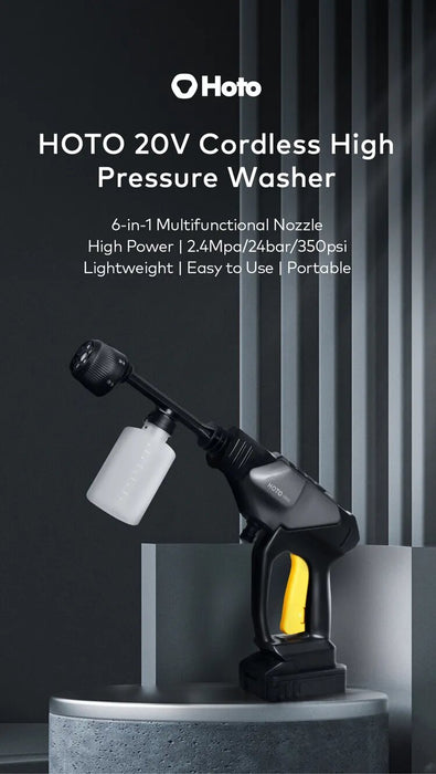HOTO 20V 6-in-1 Cordless High Pressure Washer Car Washer - Black