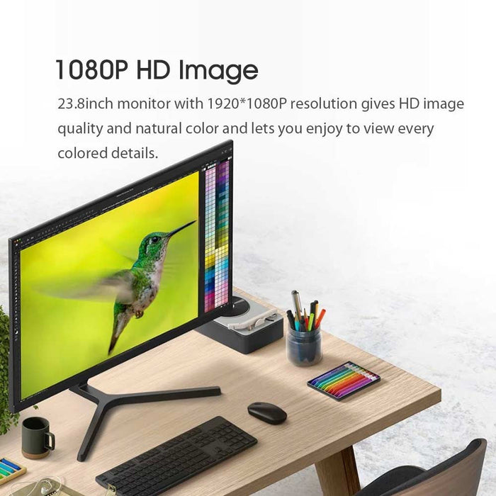 小米 RMMNT238NF 台式显示器 1C 23.8 紧凑尺寸 1080P 全高清分辨率 7.3 毫米超薄超薄显示器全景 IPS 广角显示屏 - 黑色