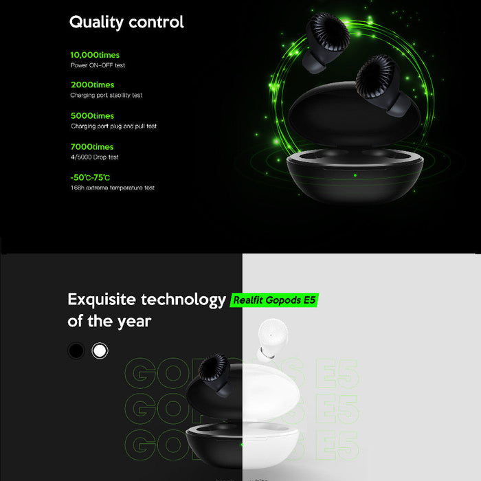 Realfit GoPods E5 True Wireless Bluetooth Earbuds - Black