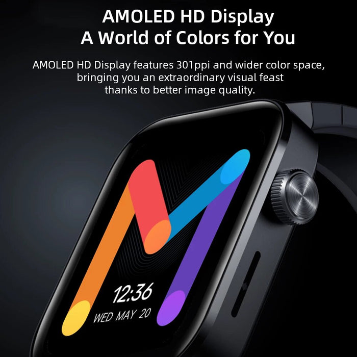 Montre d'appel Bluetooth Mibro T1 Smart Watch avec suivi de la santé de l'écran AMOLED HD de 1,6 pouces et 20 modes sportifs étanche 2 ATM - Noir