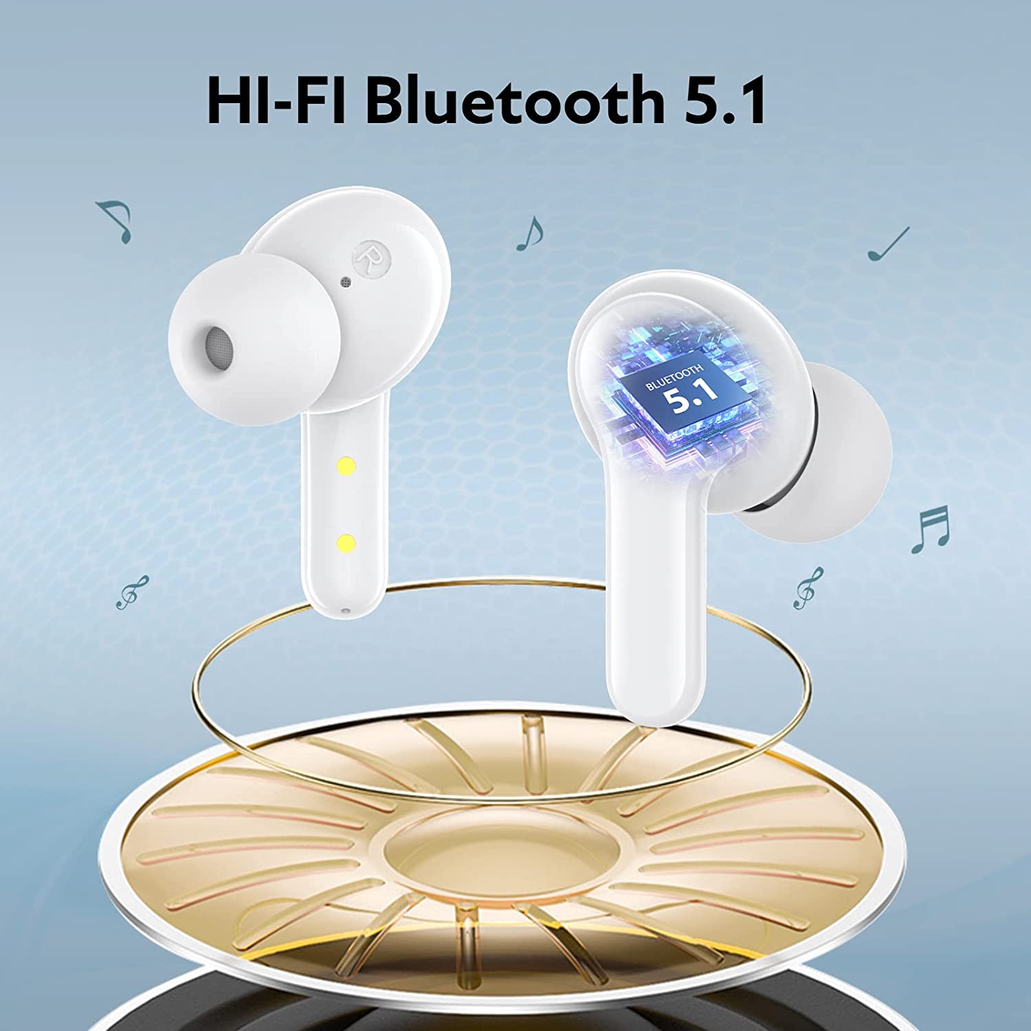 Écouteurs QCY T13 ANC avec suppression active du bruit Niveaux ANC réglables Mode de transparence et paramètres d'égalisation Bluetooth 5.3 IPX5 étanche - Blanc