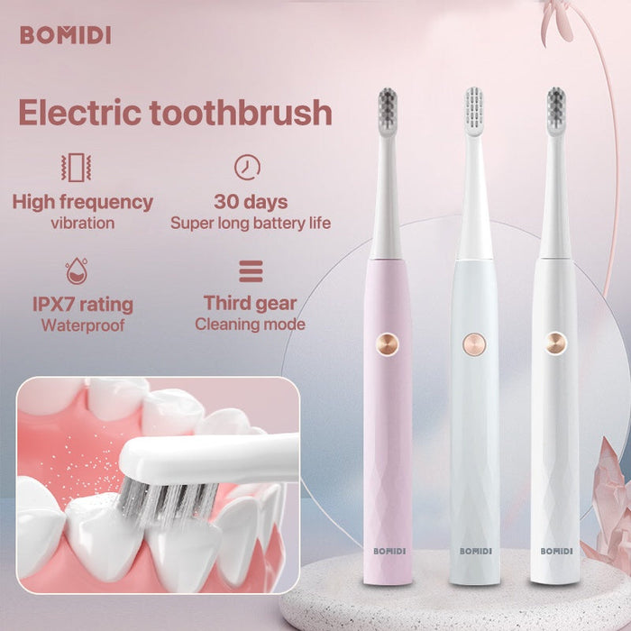 Bomidi T501 Brosse à dents électrique sonique Ultra sonique Vibration haute fréquence Nettoyage en profondeur Brosse à dents blanchissante Rechargeable IPX7 Étanche - Rose