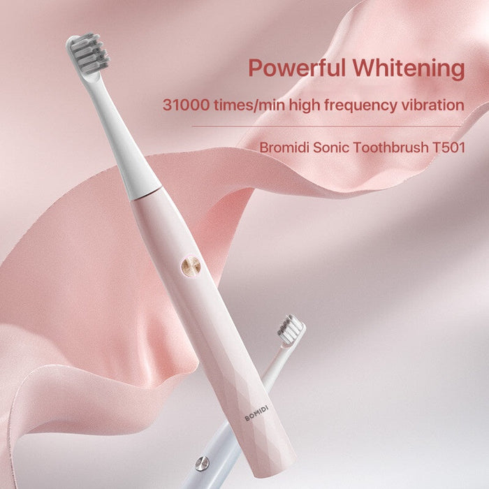 Bomidi T501 Brosse à dents électrique sonique Ultra sonique Vibration haute fréquence Nettoyage en profondeur Brosse à dents blanchissante Rechargeable IPX7 Étanche - Blanc