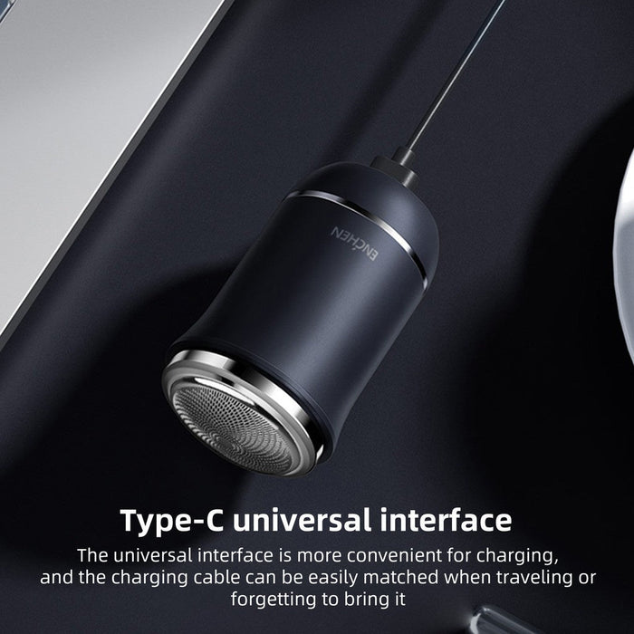 Enchen Traveler Mini rasoir portable Compact et léger Rasoir sans fil en acier doux Rasoir électrique à une touche IPX6 étanche 350 mAh Batterie rechargeable Charge de type C - Noir