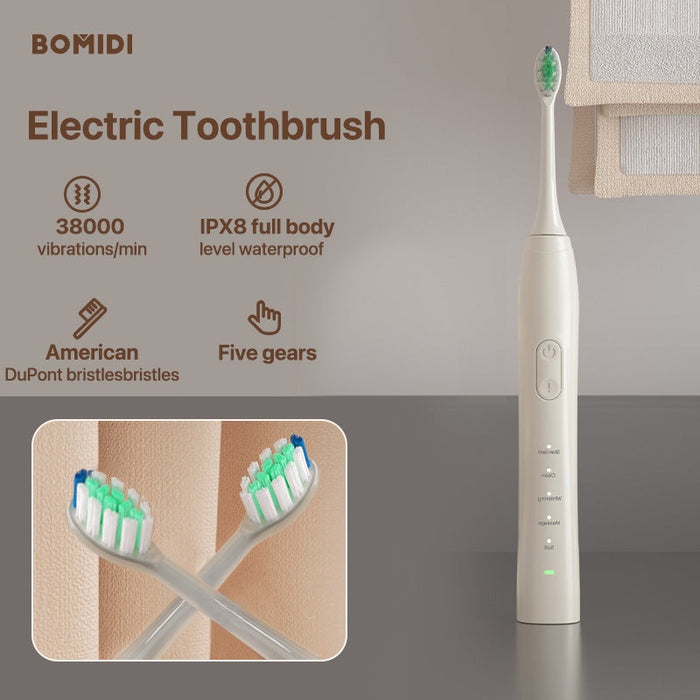 Bomidi TX5 Sonic Brosse à dents électrique Vibration Brosse à dents rechargeable avec poils souples IPX8 Brosse à dents résistante à l'eau Tête de brosse DuPoint - Blanc
