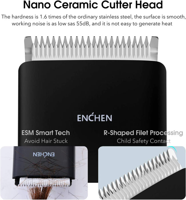 Enchen Boost Tondeuse à cheveux et rasoir électrique multifonction sans fil, contrôle de 2 vitesses, tête de coupe en céramique nano 5800 tr/min, chargeur de type C 1500 mAh - Noir