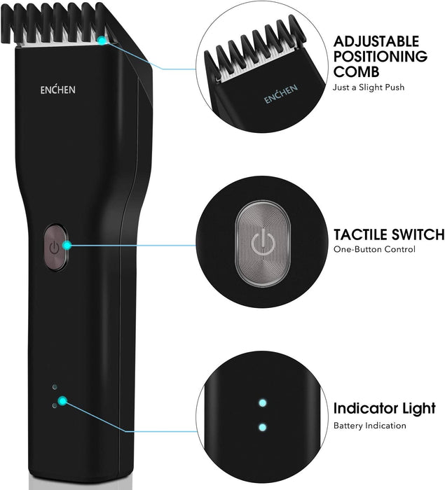 Enchen Boost Tondeuse à cheveux et rasoir électrique multifonction sans fil, contrôle de 2 vitesses, tête de coupe en céramique nano 5800 tr/min, chargeur de type C 1500 mAh - Noir