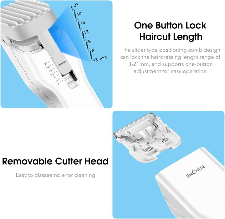 ماكينة قص الشعر الكهربائية اللاسلكية Enchen Boost بقدرة 1500 مللي أمبير في الساعة - أبيض