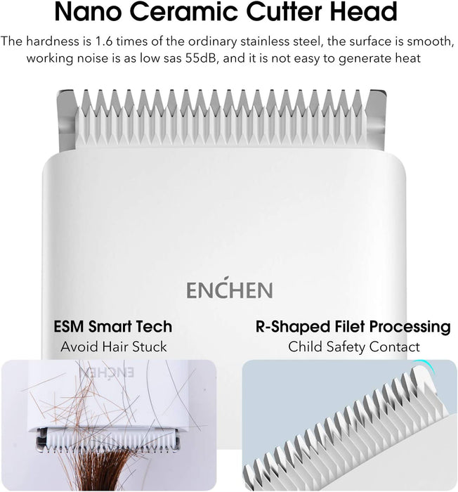 Enchen Boost Tondeuse à cheveux et rasoir électrique multifonction sans fil, contrôle de 2 vitesses, tête de coupe en céramique nano 5800 tr/min, chargeur de type C 1500 mAh - Blanc