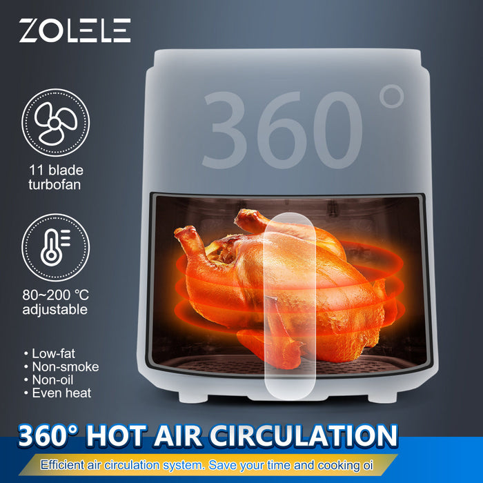 Friteuse électrique à air Zolele ZA001, capacité de 4,5 L, antiadhésive, blanche
