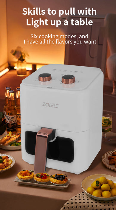 Zolele ZA003 مقلاة هوائية كهربائية ذكية سعة 5.5 لتر بقوة 1400 وات - أبيض