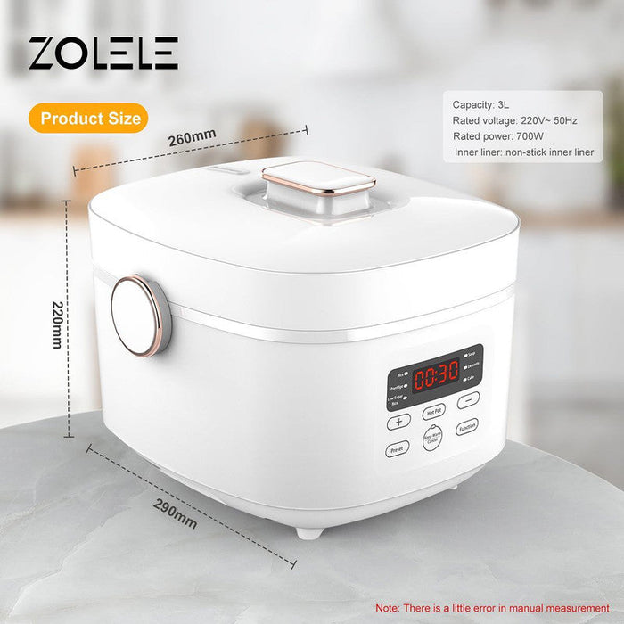 Zolele ZB500 جهاز طبخ الأرز الكهربائي الذكي سعة 3 لتر - أبيض